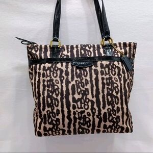 Coach EUC Ocelot Leopard Tote Bag with Patent Leather Trim